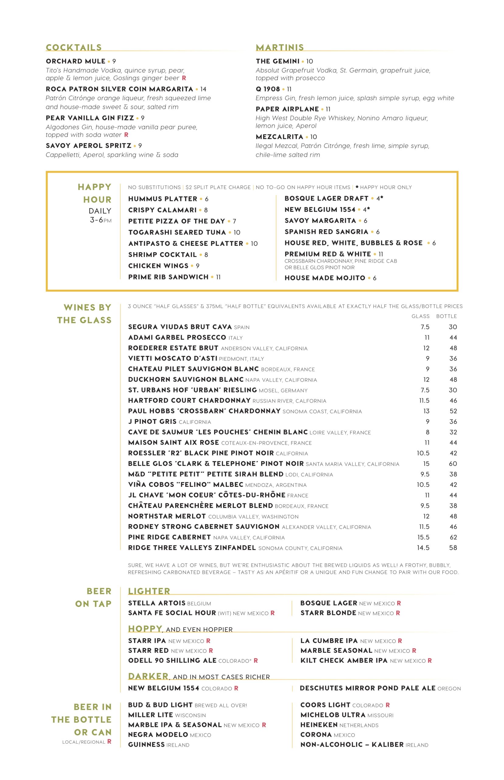 Dinner Menu - Savoy Bar & Grill